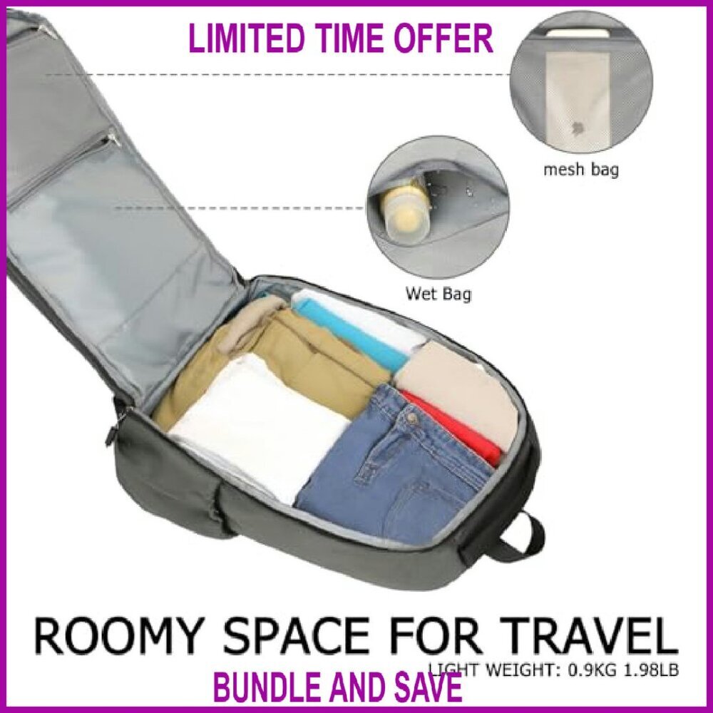 35L Travel Laptop Backpack, TSA-Approved, Water-Resistant, 15.6 Inch Compartment - Picture 3 of 8